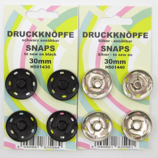 Druckknöpfe zum Annähen, 4 Stück, 30mm, 2 Farben zur Auswahl