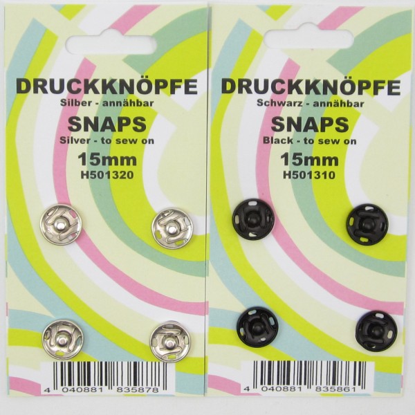 Druckknöpfe zum Annähen, 4 Stück, 15mm, 2 Farben zur Auswahl